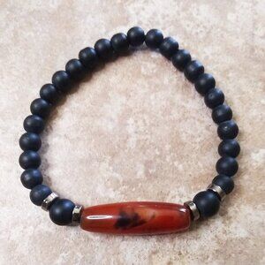 Deep Orange Russet Agate Column- Elastic Stretch Bracelet - fits 6-7" Wrist